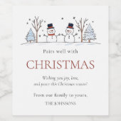 Paren goed met kerst sneeuwpoppen feestelijk wijn etiket (Enkel label)