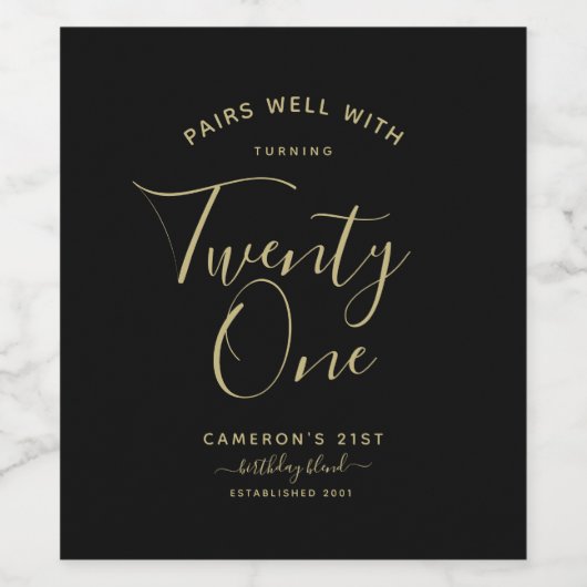 Paren goed met | Minimalistisch zwart-wit en goud Wijn Etiket (Enkel label)