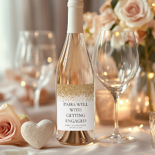 Paren goed met verloofde gouden glitter wijn etiket