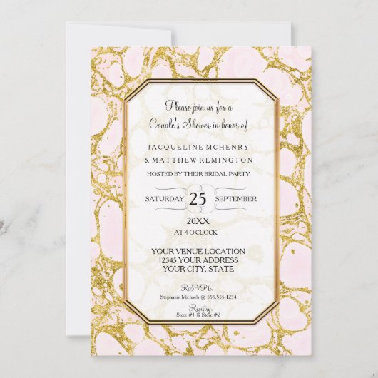 Paren met gemarmerde Roos van marmer Gold Pink Kaart (Voorkant)