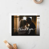 Paren met handschrift bruiloft Foto bedankt Notitiekaartje (Voorkant / Achterkant in situ)