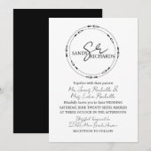 Paren Monogrammed Black White Heart Wedding Kaart (Voorkant / Achterkant)