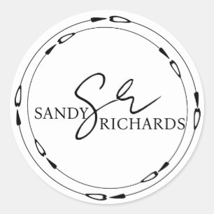 Paren Monogrammed Black White Heart Wedding Ronde Sticker