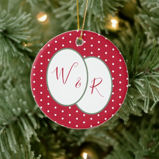Paren Monogrammen onze eerste kerstrood Keramisch Ornament (Boom)