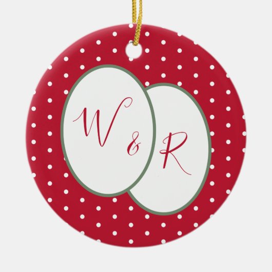 Paren Monogrammen onze eerste kerstrood Keramisch Ornament (Voorkant)