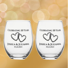 Paren Naam 50e Jubileum Gift Origineel Hart Wijnglas Zonder Voet