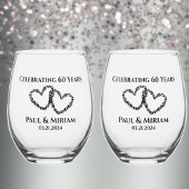 Paren Naam 60e Jubileum Gift Origineel Hart Wijnglas Zonder Voet