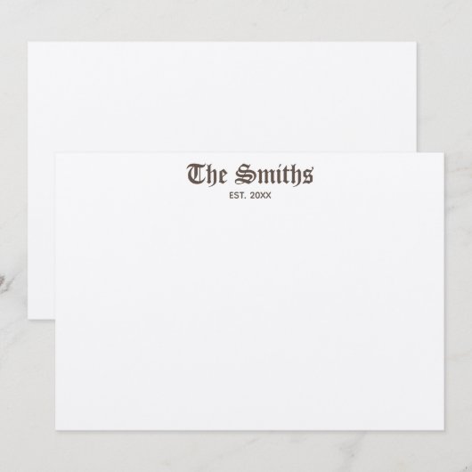 Paren op maat gesneden bruine klassieke kalligrafi notitiekaartje (Voorkant / Achterkant)