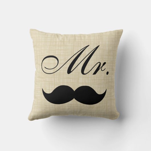 Paren Pillow, Mr W Black Mustache op Parchment Kussen (Achterkant)