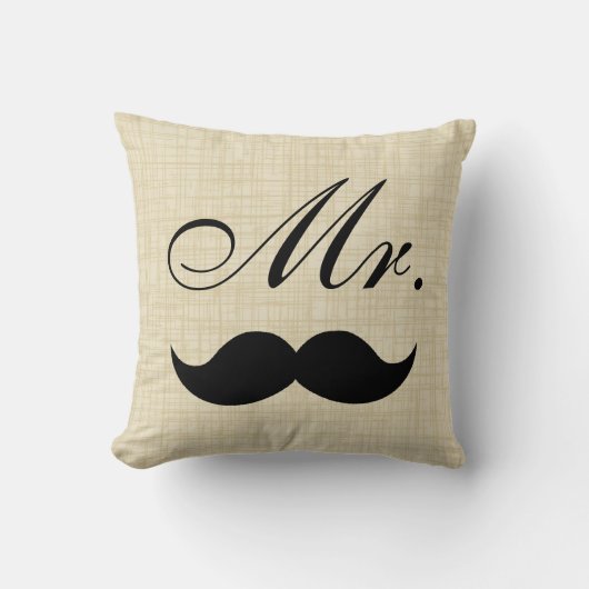 Paren Pillow, Mr W Black Mustache op Parchment Kussen (Voorkant)