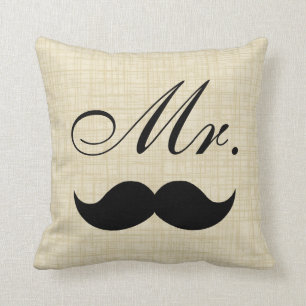 Paren Pillow, Mr W Black Mustache op Parchment Kussen