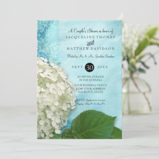 Paren Schoel Damask White Hydrangea Wedding Kaart (Staand voorkant)