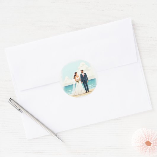 Paren Strand bruiloft Sticker (Envelop)