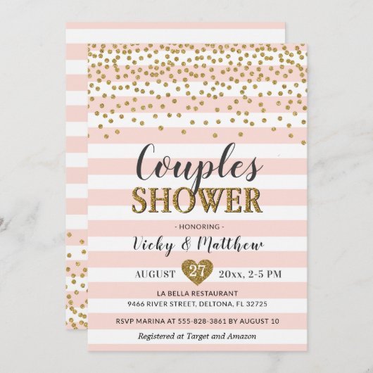 Paren Trouwdouche Blush Roze Goud Confetti Kaart (Voorkant / Achterkant)