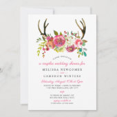 Paren Trouwdouche, roze floral geweien nodigen uit Kaart (Voorkant)