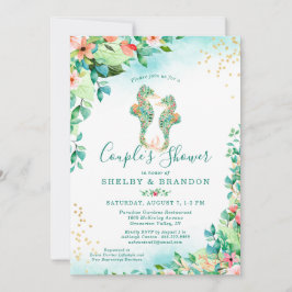 Paren Trouwdouche Tropische Bloemen Zeepaardjes Kaart