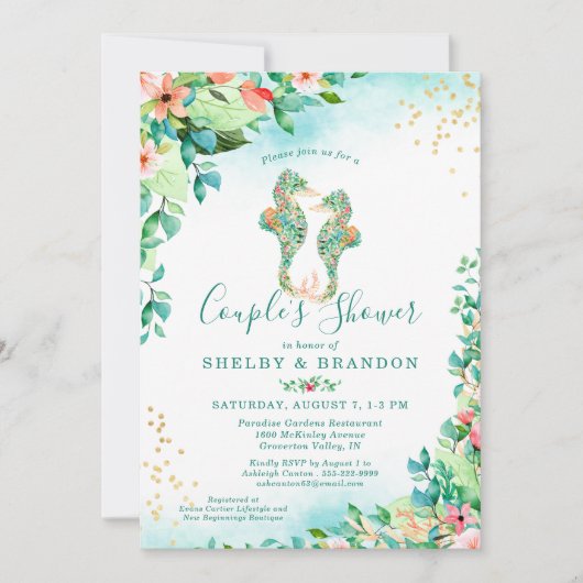 Paren Trouwdouche Tropische Bloemen Zeepaardjes Kaart (Voorkant)