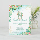 Paren Trouwdouche Tropische Bloemen Zeepaardjes Kaart (Staand voorkant)