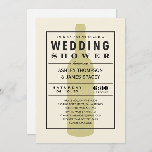 Paren Trouwdouche Wijnfles Uitnodigingen (Voorkant / Achterkant)