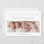 Paren Twin Birth Announounding met roze harten Aankondiging (Voorkant)