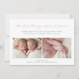 Paren Twin Birth Announounding met roze harten Aankondiging
