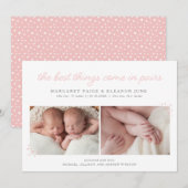 Paren Twin Birth Announounding met roze harten Aankondiging (Voorkant / Achterkant)