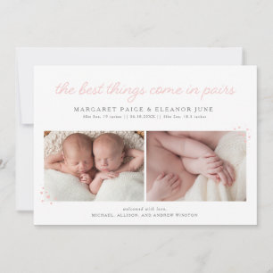 Paren Twin Birth Announounding met roze harten Aankondiging