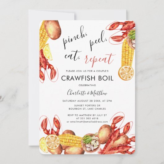 Paren Verloving Crawfish Boil Kaart (Voorkant)