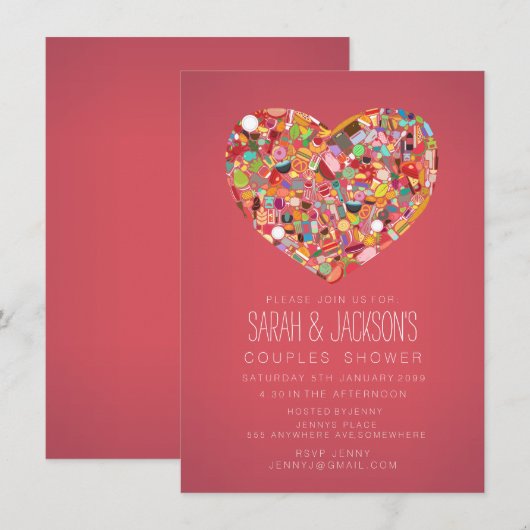 Paren Vrijgezellenfeest Foodies Heart Party Uitnod Kaart (Voorkant / Achterkant)