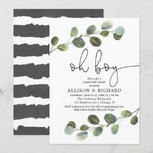 Parensjongen baby shower eucalyptus greenery moder kaart