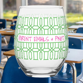Parent Emails & Pinot Funny Preppy Teacher Custom Wijnglas Zonder Voet