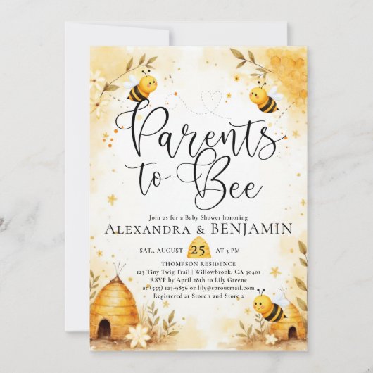 Parents Bee Summer Honey Floral Coed Baby Shower Kaart (Voorkant)