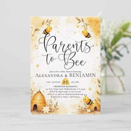 Parents Bee Summer Honey Floral Coed Baby Shower Kaart (Staand voorkant)