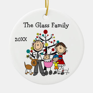 Parents, Small Boy, Baby Girl, Two Dogs Keramisch Ornament