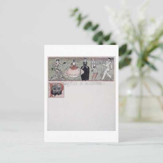 "Parfois il m'arrière" (inkt en w/c op papier) Briefkaart (Staand voorkant)