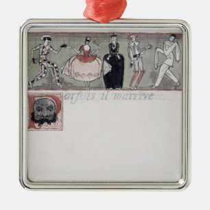 "Parfois il m'arrière" (inkt en w/c op papier) Metalen Ornament