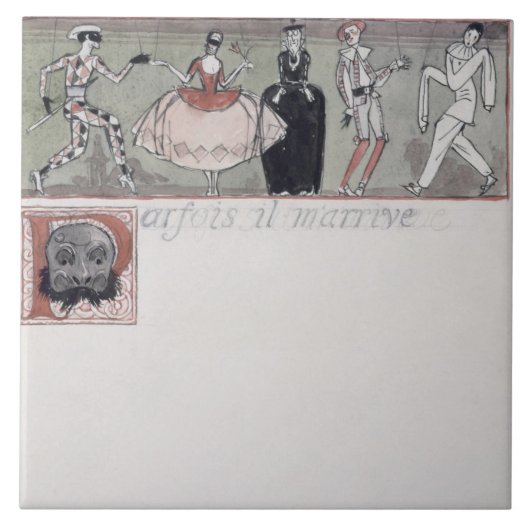 "Parfois il m'arrière" (inkt en w/c op papier) Tegeltje (Voorkant)