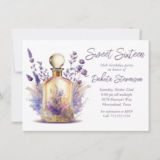 Parfum en lavender | Zoete 16 Birthday Party Kaart (Voorkant)