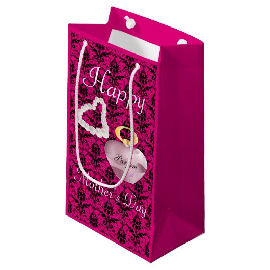 Parfum en Parells Moederdag Gift Bag PinkDamask Klein Cadeauzakje (Voorkant Gekanteld)