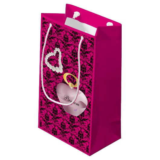 Parfum en Parells Moederdag Gift Bag PinkDamask Klein Cadeauzakje (Achterkant Gekanteld)