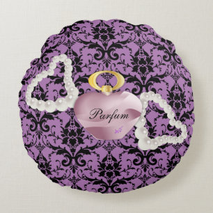 Parfum en Pearls Paarse Damask Round Pillow Rond Kussen