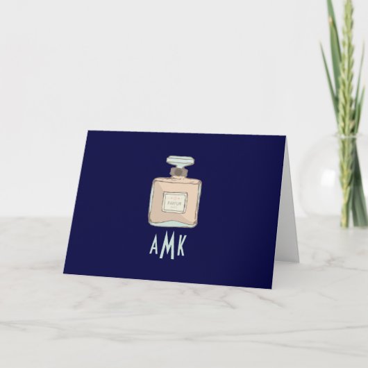 Parfum flesje illustratie met monogram Initialen Bedankkaart (Voorkant)
