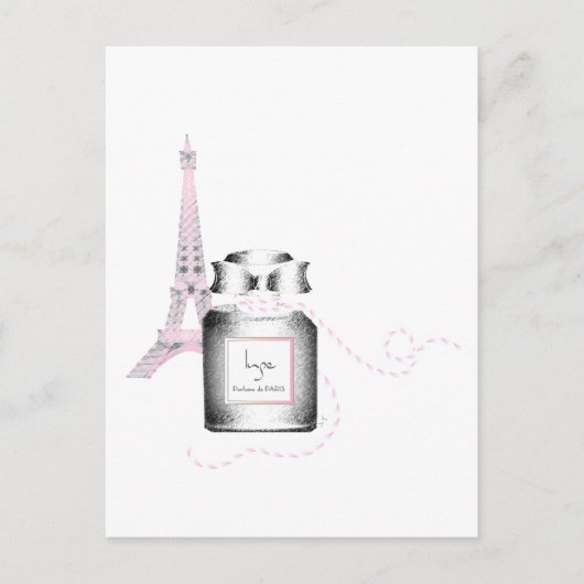 Parfum-flesje met Eiffeltoren en helling Briefkaart (Voorkant)