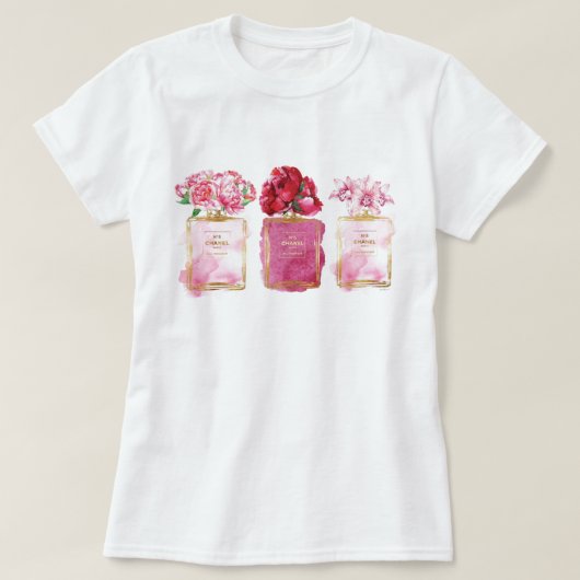 Parfum Flessen Roze Parijs Stijl Aromatische Bloem T-shirt (Design voorkant)