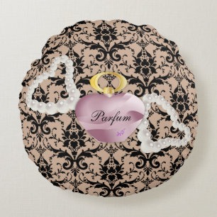 Parfum & Pearls Taupe Damask Round Pillow Rond Kussen