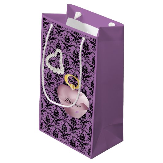 Parfum & Pearls Valentijnsdag Paars Damask Klein Cadeauzakje (Achterkant Gekanteld)