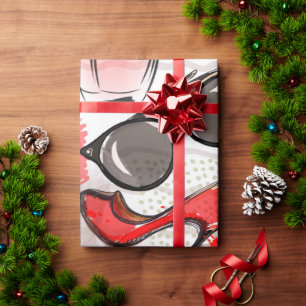 Parfum, rode lippenstift en een hoge hak  cadeaupapier