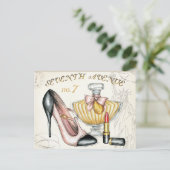 Parfum, rode lipstick en een hogedrukschoen briefkaart (Staand voorkant)
