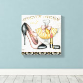 Parfum, rode lipstick en een hogedrukschoen canvas afdruk (Insitu (Houten vloer))