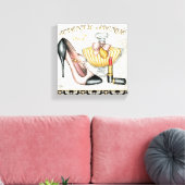 Parfum, rode lipstick en een hogedrukschoen canvas afdruk (Insitu (Woonkamer))